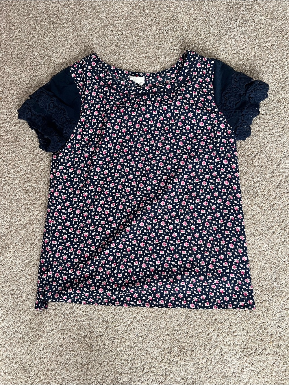 Navy Floral Short Sleeve Top
